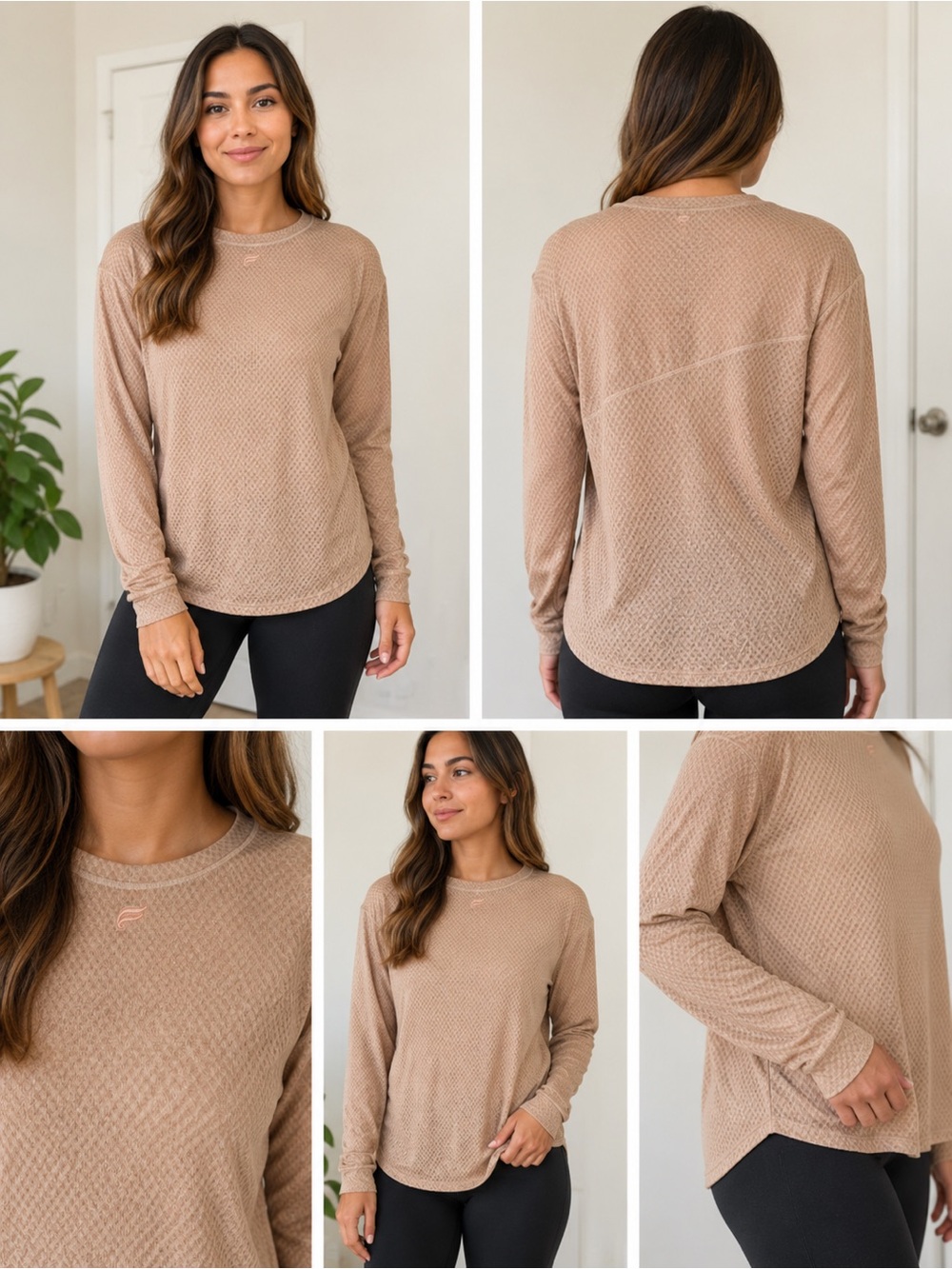 Fabletics Beige Textured Long Sleeve Top XXL 1X Athleisure Layering Tee